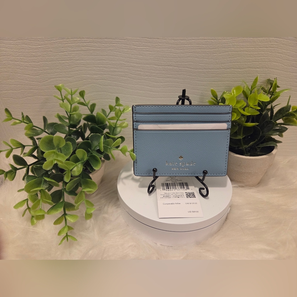 Kate Spade pale blue Saffiano Leather Cardholder NWT